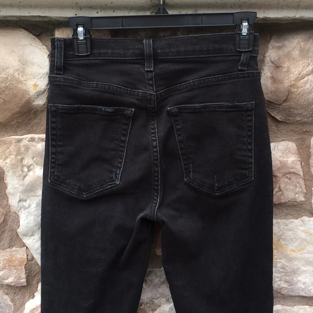 Reformation High and Slim Jeans Straight Leg Frayed Black Size 26